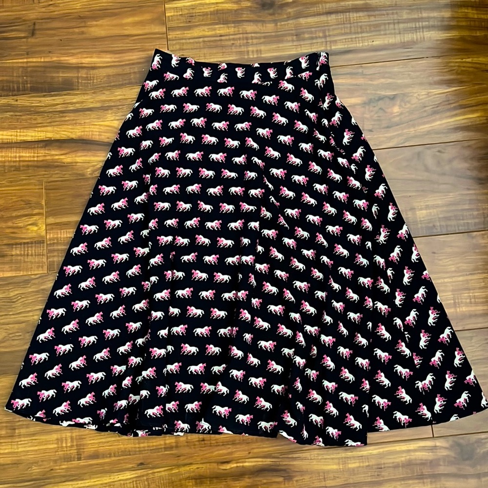 Cocolove A-Line Navy Jersey Skirt w/Pink & White Horse Print.